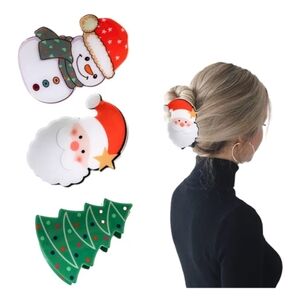 2/$10 Festive Christmas Hair Clips - Santa, Snowman & Tree